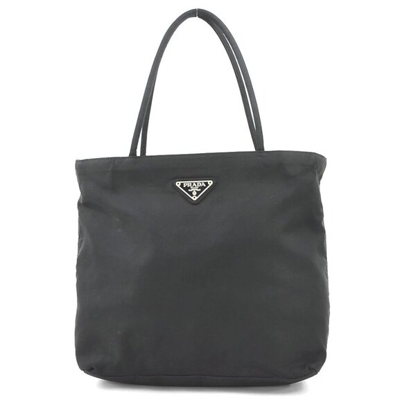 PRADA Handbag Tote Bag Black Nylon/Silvertone - Picture 1 of 14